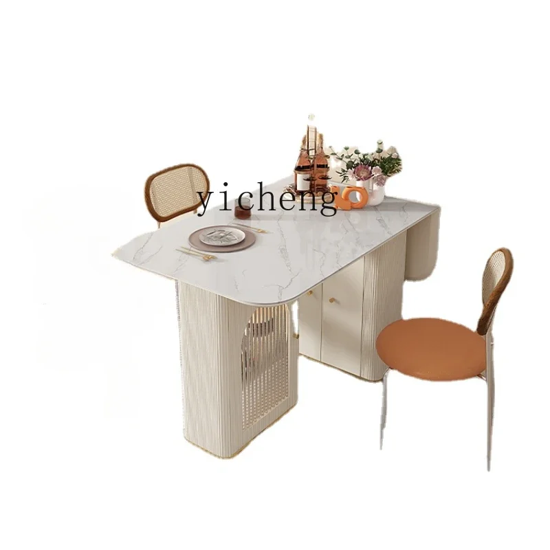 

ZC Foldable Dining Table Shrink Dining Table Household Small Apartment Rectangular Stone Plate Dining Tables and Chairs Set