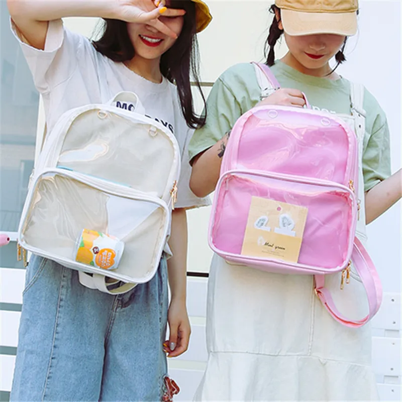 

New Summer Transparent Backpack Large Capacity Solid PU Color Girl Student School Bag Kids Fashion Clearance Backpack BG067