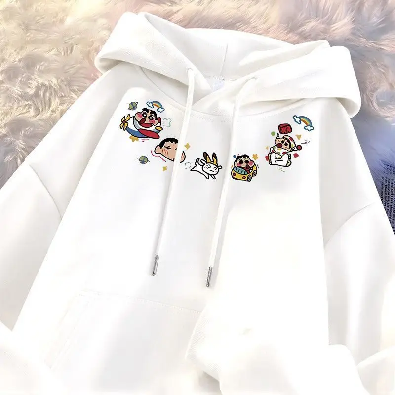 Kawaii Crayon Shin-Chan Chest Printed Hoodie Fashion Cute Comfortable Pattern Long Sleeve Loose Couple Matching Streetwear Tops