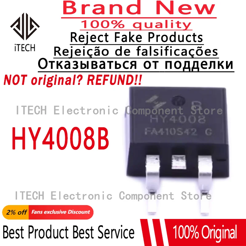 (10-50)pcs/lot Original HY4008B HY4008 N-Channel Power MOSFET 200A/80V 2.9mOhms TO-263 100% New and Genuine