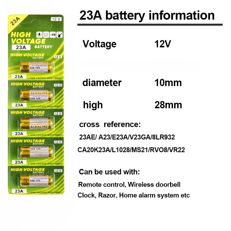 5-60PCS 58mAh12V 23A Battery L1028 21/23 A23 E23A K23A V23GA GP23A RV08 LRV08 23A For Remote Control Doorbell
