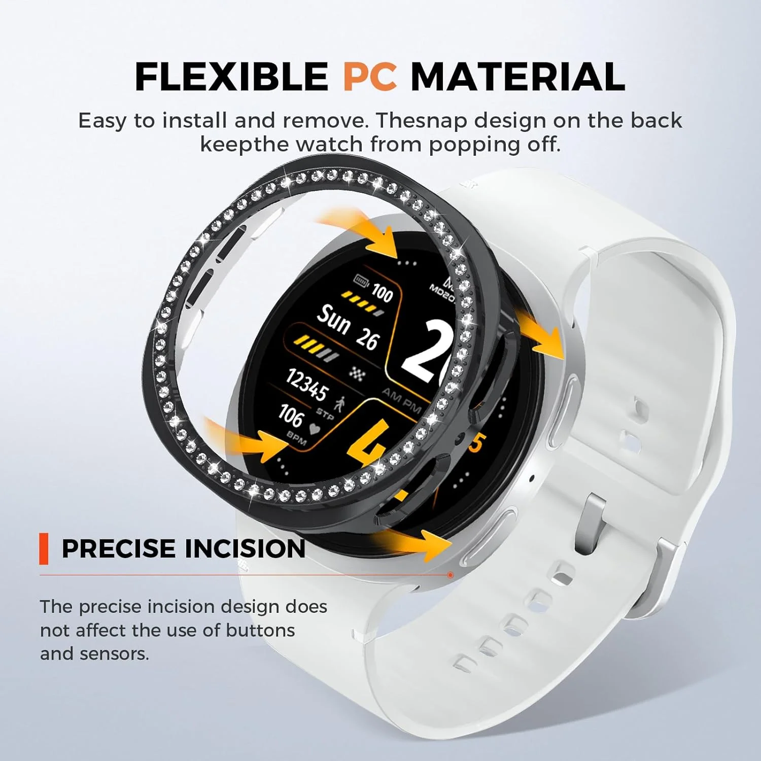 Diamond Watch Case for Samsung Galaxy Watch 8 9 40/44mm, Hollowed out Protective Case with Sparkling Rhinestones, for Elegant Wo