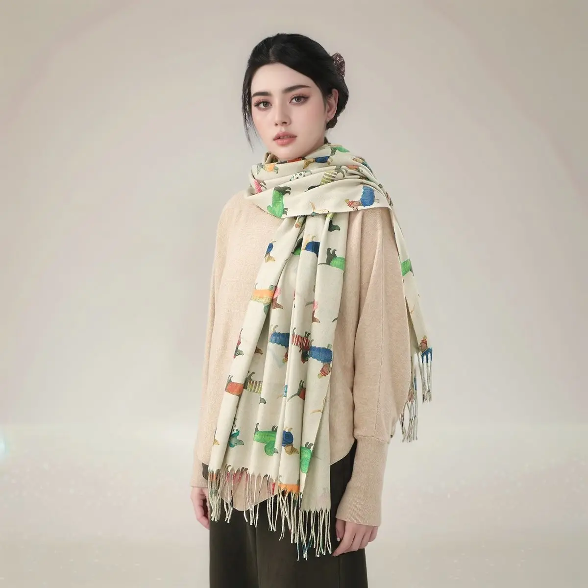 Printed Pattern Fringed Scarf, Street Trend Versatile Women's Scarf with Shawl Outside, Outdoor Warmth
