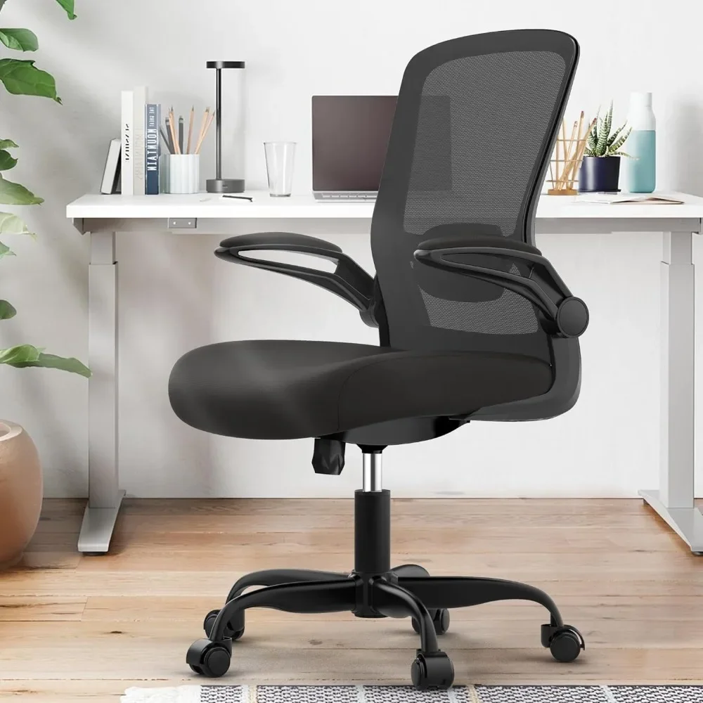 Ergonomic Desk Chair With Adjustable Lumbar Support Computer Armchair High Back Mesh Computer Chair With Flip-up Armrests Office