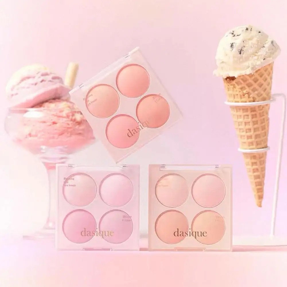 Dasique 4 Colors Blush Plate Ice Cream Blusher Powder Velvet Peach Pink Blush Palette Natural Cheek Contour Tint Beauty Makeup