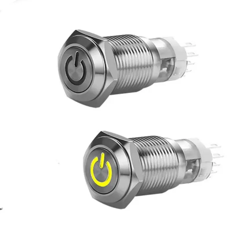 12MM with LED Metal Button Switch Momentary/Latching push button auto reset waterproof illuminated Power mark 3V 5V 12V 24V 220V