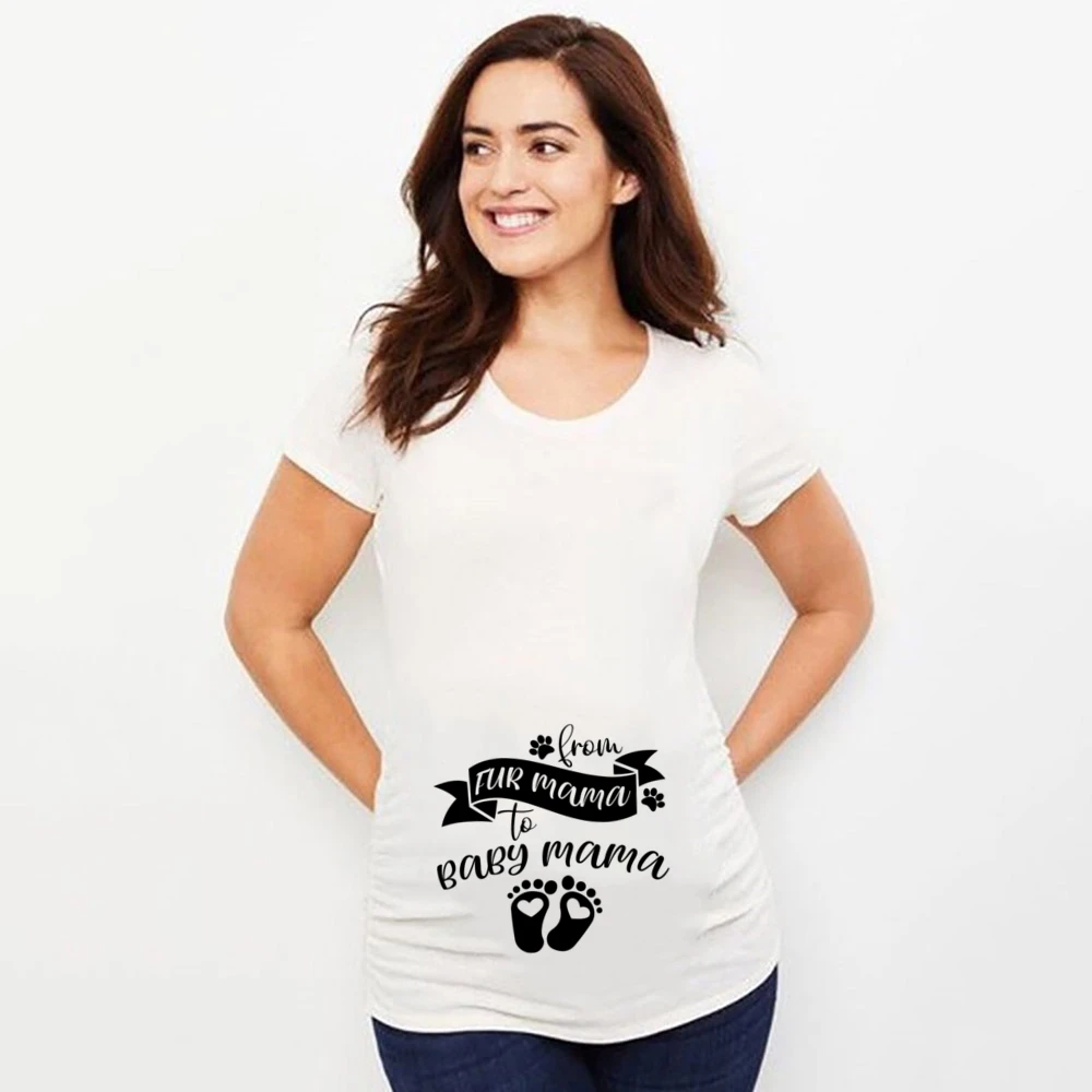 

Women's Maternity Letters&Footprint Graphic Print T-shirt Summer Crew Neck Tees Top Pregnancy Announcement Women Clothing