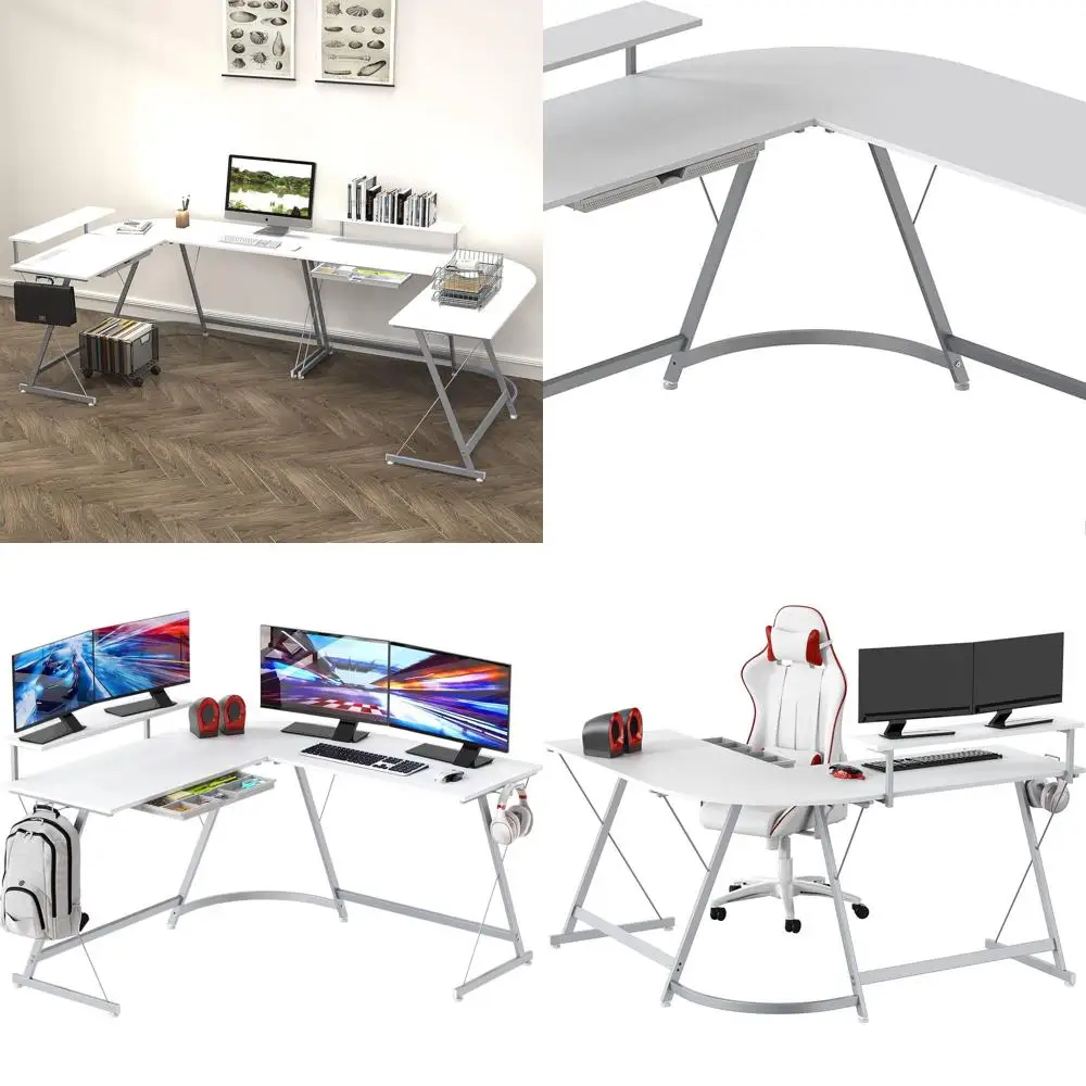 

White 51 L-Shaped Desk with Monitor Stand and Drawer, 51 x 51 Vista Series