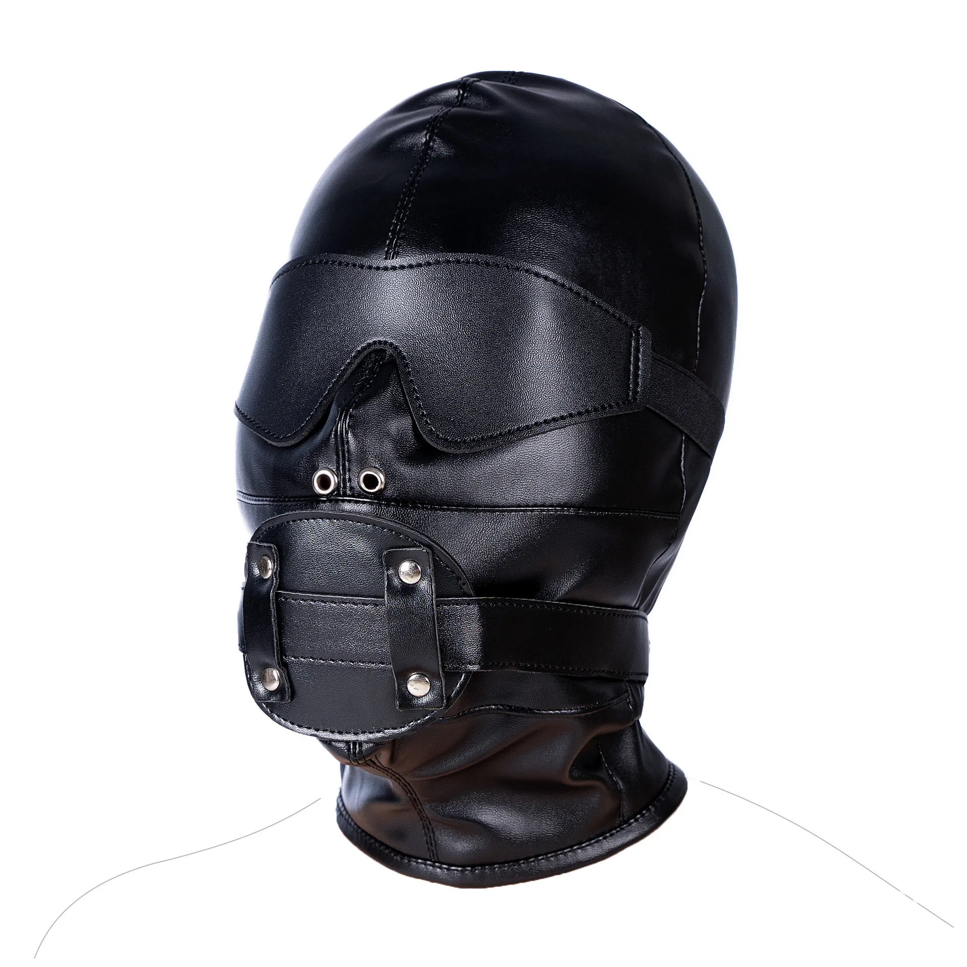 Sexy Cosplay Mask Fetish PU Leather Full Face Masked Hood for Adult Women Men Halloween Party Games Black Mysterious Headgear