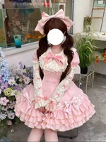 2025 Japanese Kawaii Sweet Lolita Princess Dress Women Pink Y2k Bow Lovely Slim Dresses Female Korea Style Design Chic Outfits 4
