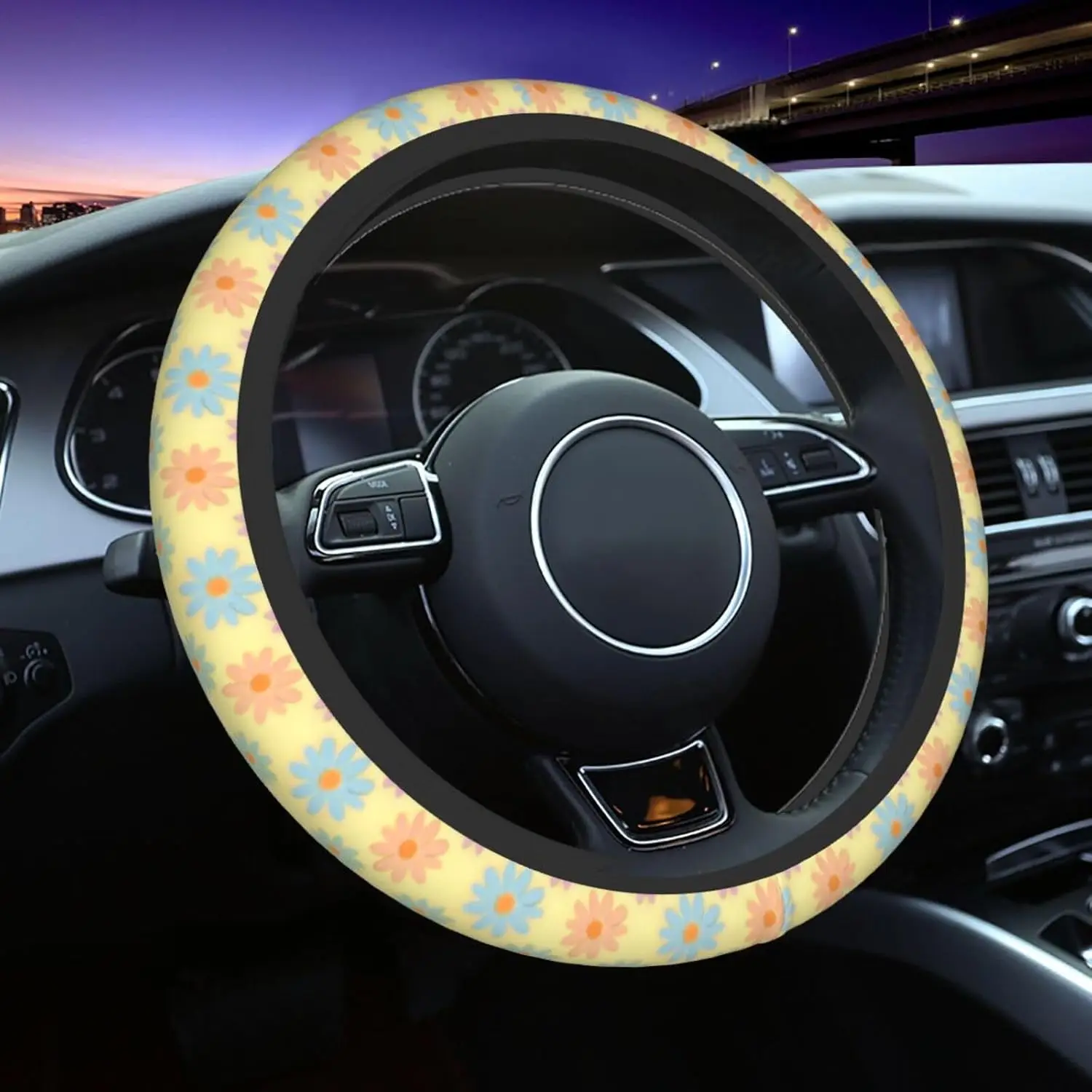 Flowers Steering Wheel Cover Non-slip Breathable Sweat-absorbent Suitable for SUV Van Truck Car Universal Protection Accessories