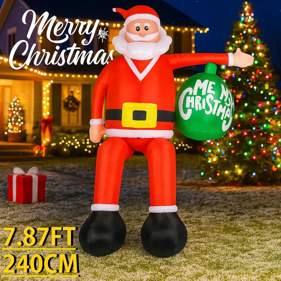 7.87FT LED Light Xmas Inflatable Santa Claus Christmas Ball Toy Yard Decoration Home Ornaments Party Supplies Xmas Holiday Gifts
