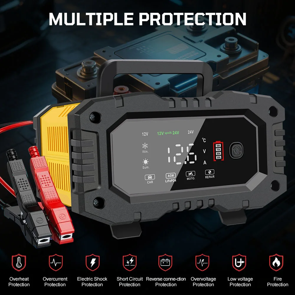 يده 7-مرحلة 12 فولت-24 فولت شاحن بطارية ذكي ل AGM جل SLA الرصاص الحمضية LiFePO4 شاحن بطارية السيارة دراجة نارية