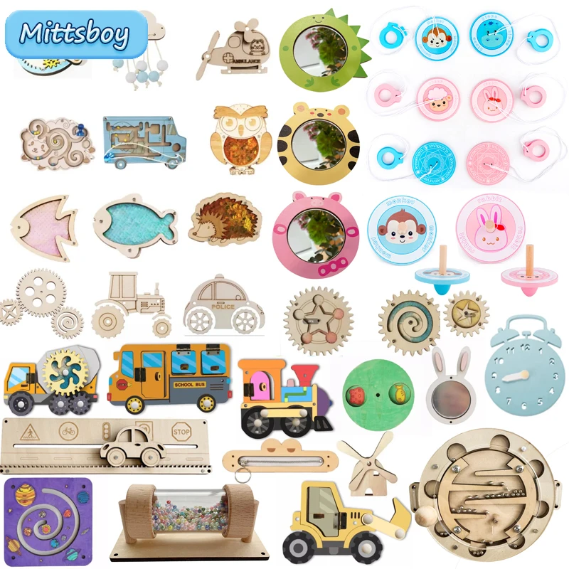 DIY Montessori Busy Board Drewniane akcesoria Ręcznie ciągnięte koło bębna Tablica samochodowa Zamek Wczesna zabawka edukacyjna dla dzieci Prezent