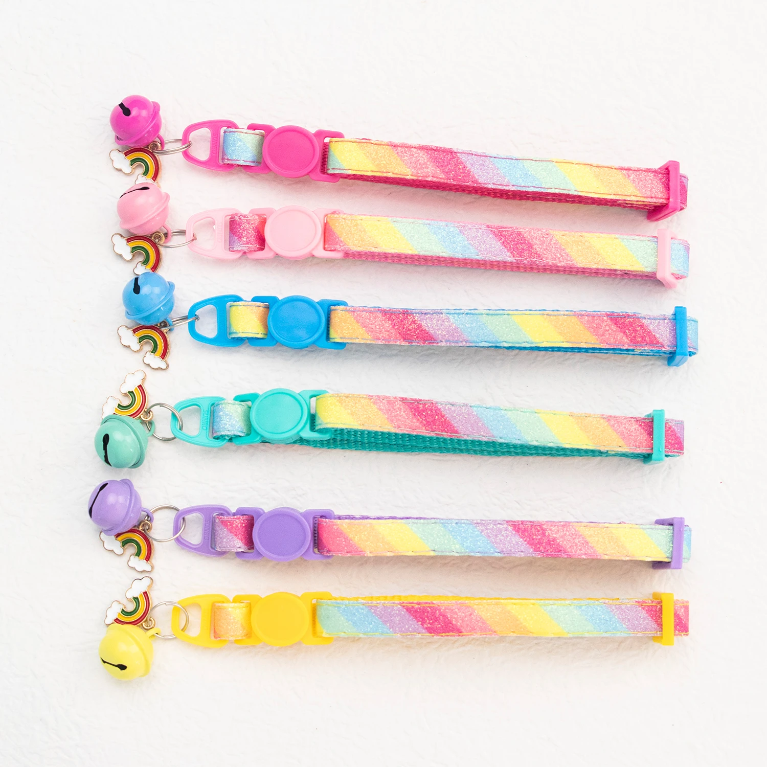 Pet Collar With Bell Cartoon Rainbow Colorful Dog Puppy Cat Accessories Kitten Collar Adjustable Bell Ring Necklace Pet