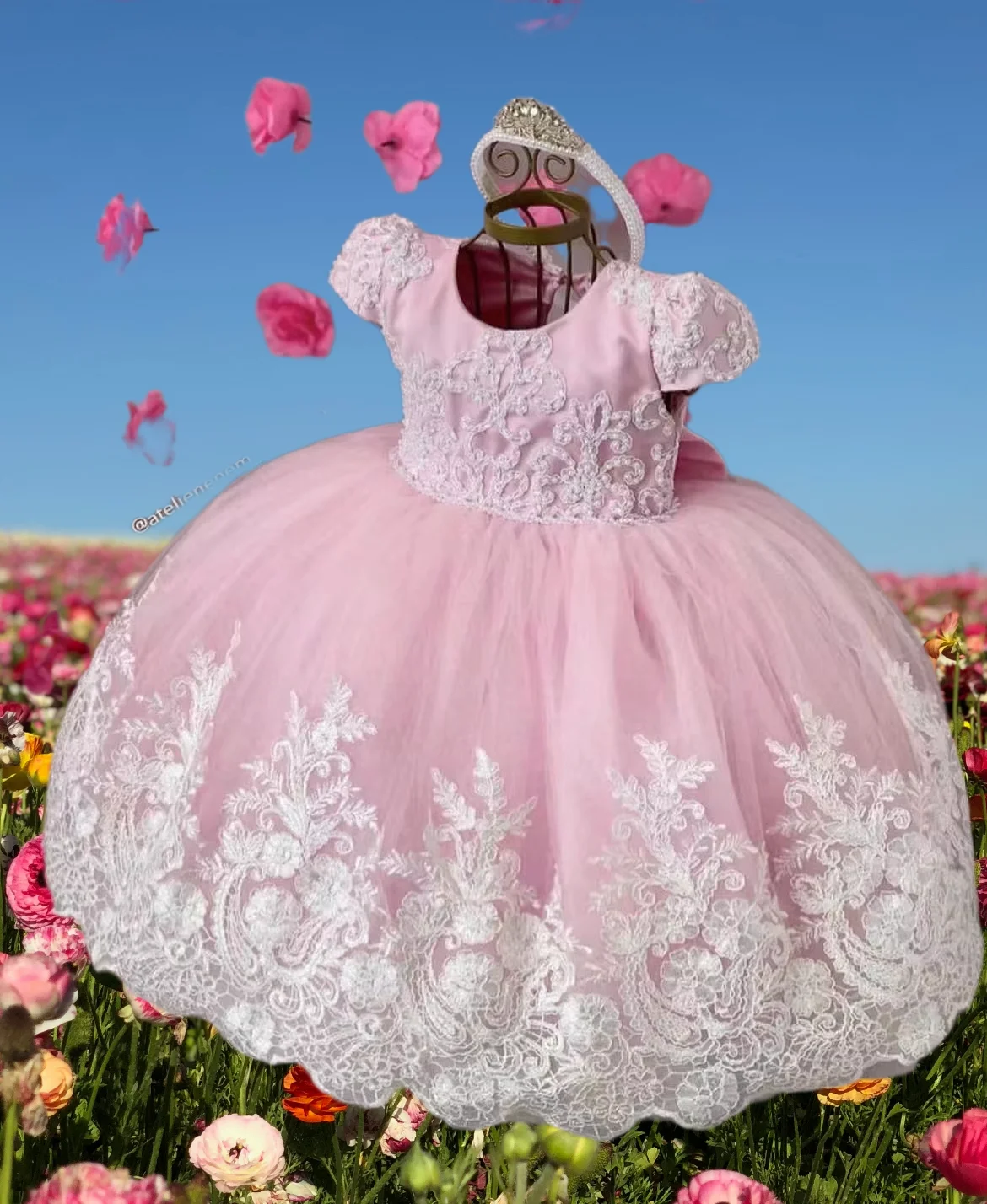 

Customized Light Pink Flower Girl Dress For Wedding Tulle Puffy Applique Pearls Princess Child First Eucharistic Birthday Dress
