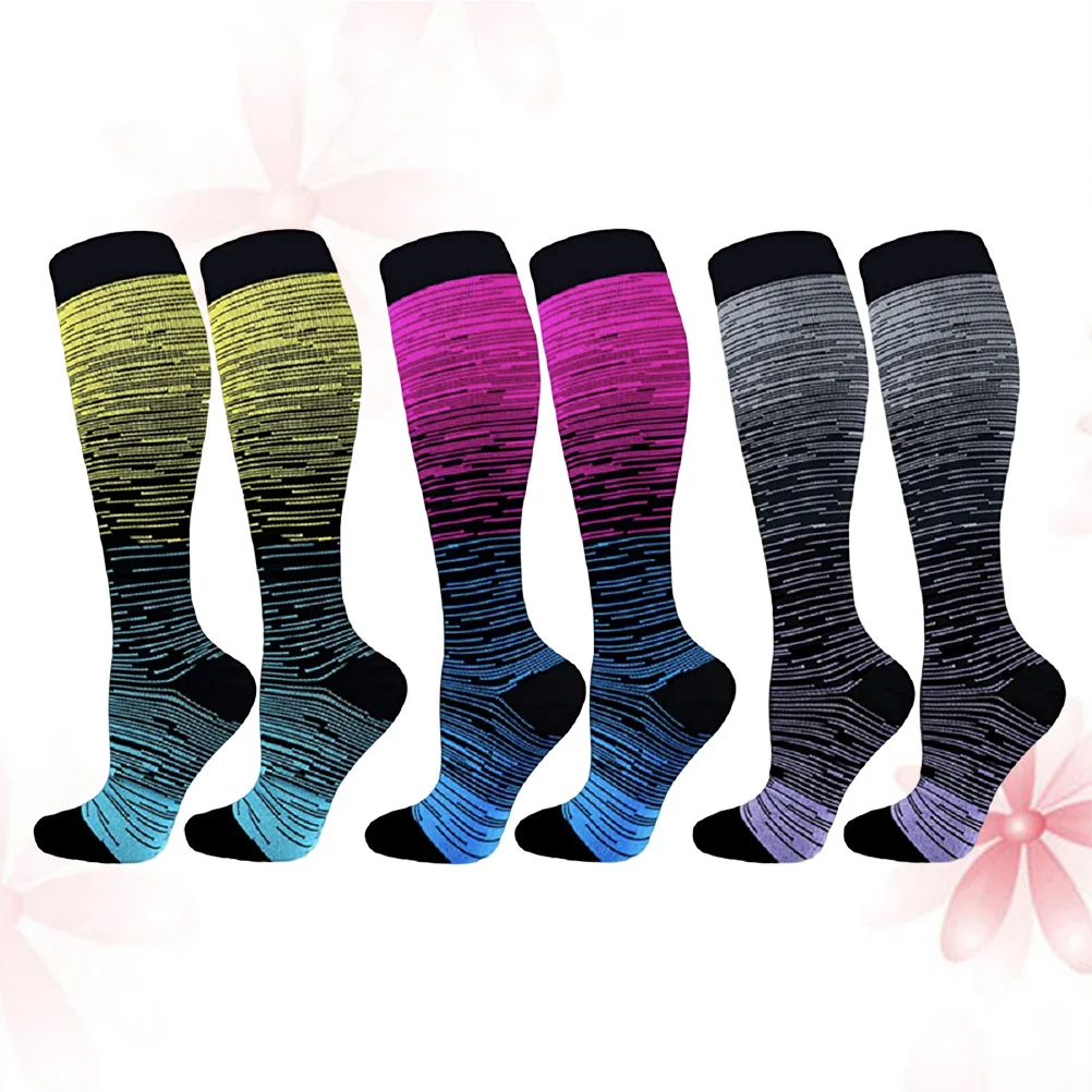 3 أزواج من الجوارب الضاغطة الطويلة المصنوعة من النايلون الفاخر الممتاز للرطوبة ودعم مرن للجري وكرة السلة وكرة القدم والرياضة باللون الوردي والرمادي #5