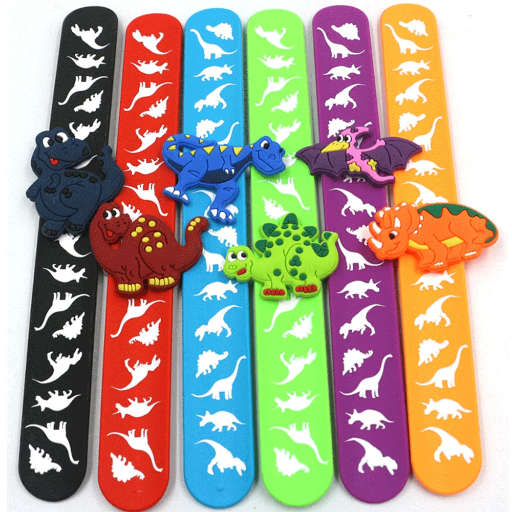 3pc Jungle Theme Birthday Party Decorations Kids Dinosaur Wristband Bracelet Cartoon Clap Circle Silicone Keychain Boy Toy Gifts