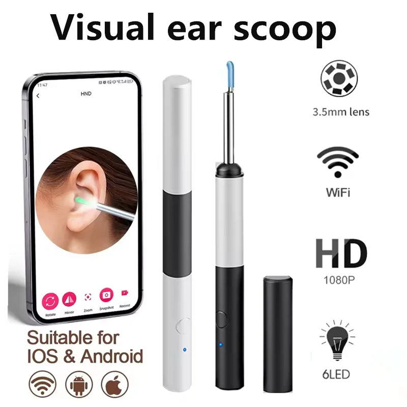 Nettoyeur d'oreille visuel intelligent sans fil HD, bâtons d'oreille, Otoscope, chargement USB C, outil d'endoscope, MIni caméra, ensemble de soins de santé pour A