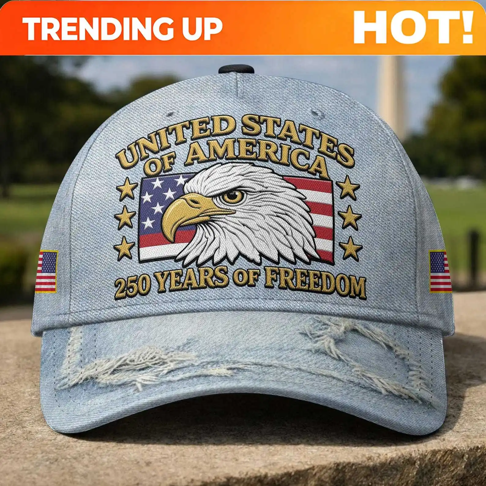 America 250th Birthday Baseball Cap, Denim Pattern 4th of July Hat, 1776–2026 Cap for Men & Women, Independence Gift, Gifts Idea
