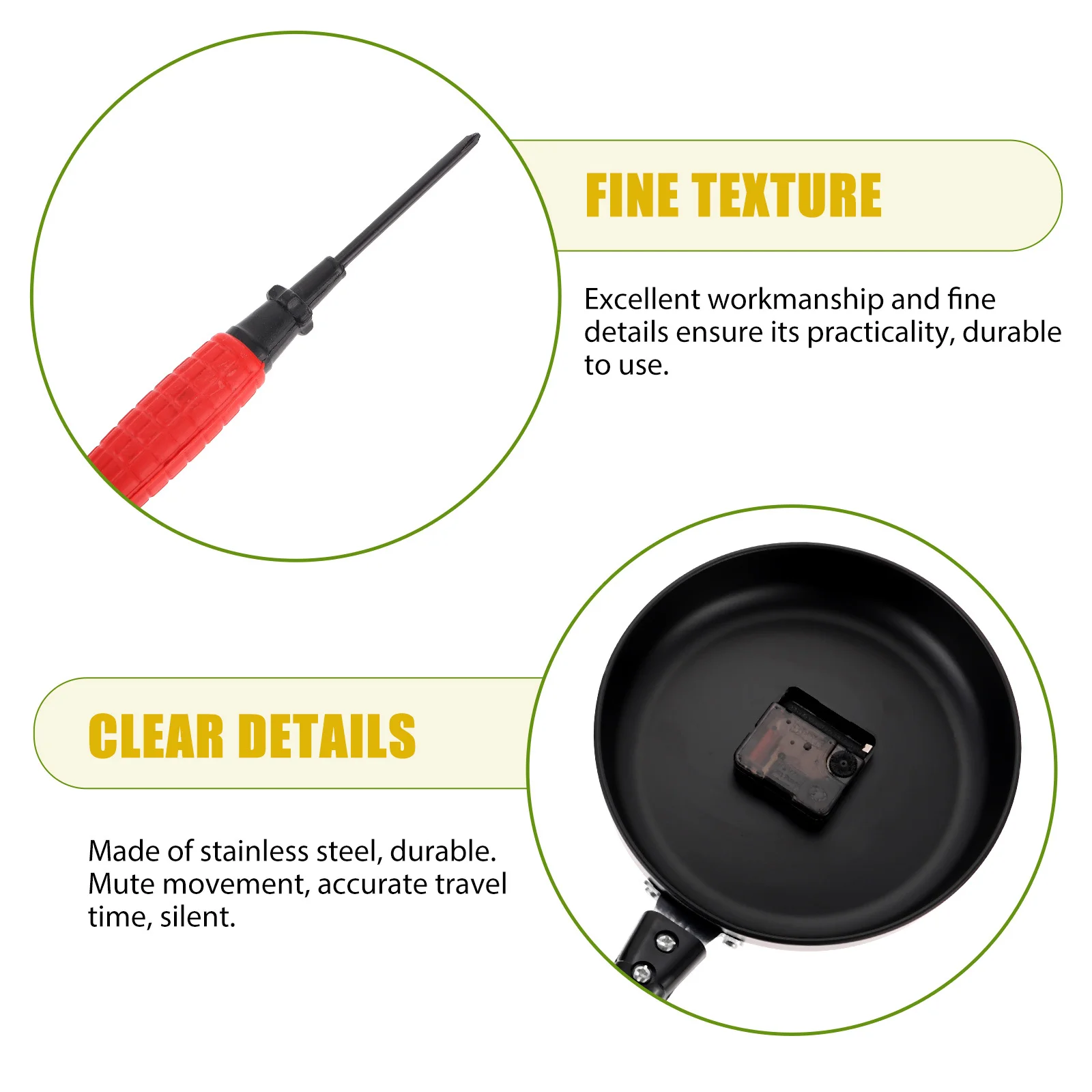 1Set Quartz Hanging Round Wall Clock Metal Silent Sweep Seconds Kitchen Theme Decorative Hanging Clock Home Decor