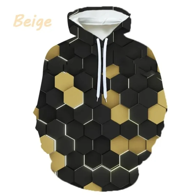 

New Fashion Abstract Geometric Hexagon Pattern 3D Printing Hoodie Casual Three-dimensional Cool Sweatshirt For Men Women Hooded