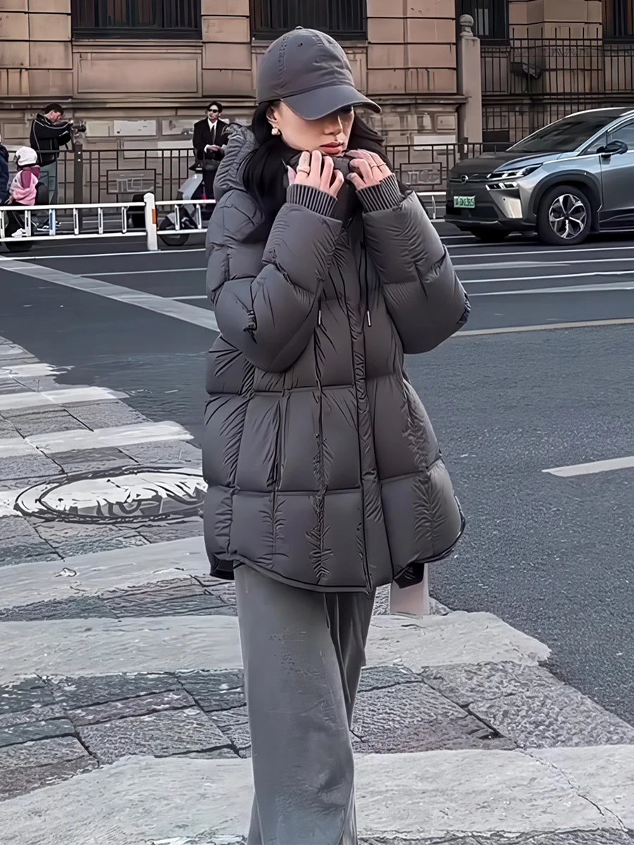 

Женская зимняя куртка-пуховик средней длины с капюшоном, 90% белого пуха, повседневная, теплая верхняя одежда