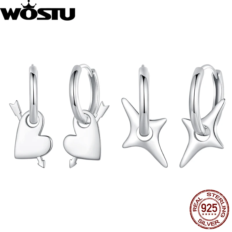 WOSTU Real 925 Sterling Silver Heart with Arrow Hoop Earrings Removable DIY Earrings For Women Starry Earrings Fine Jewelry Gift