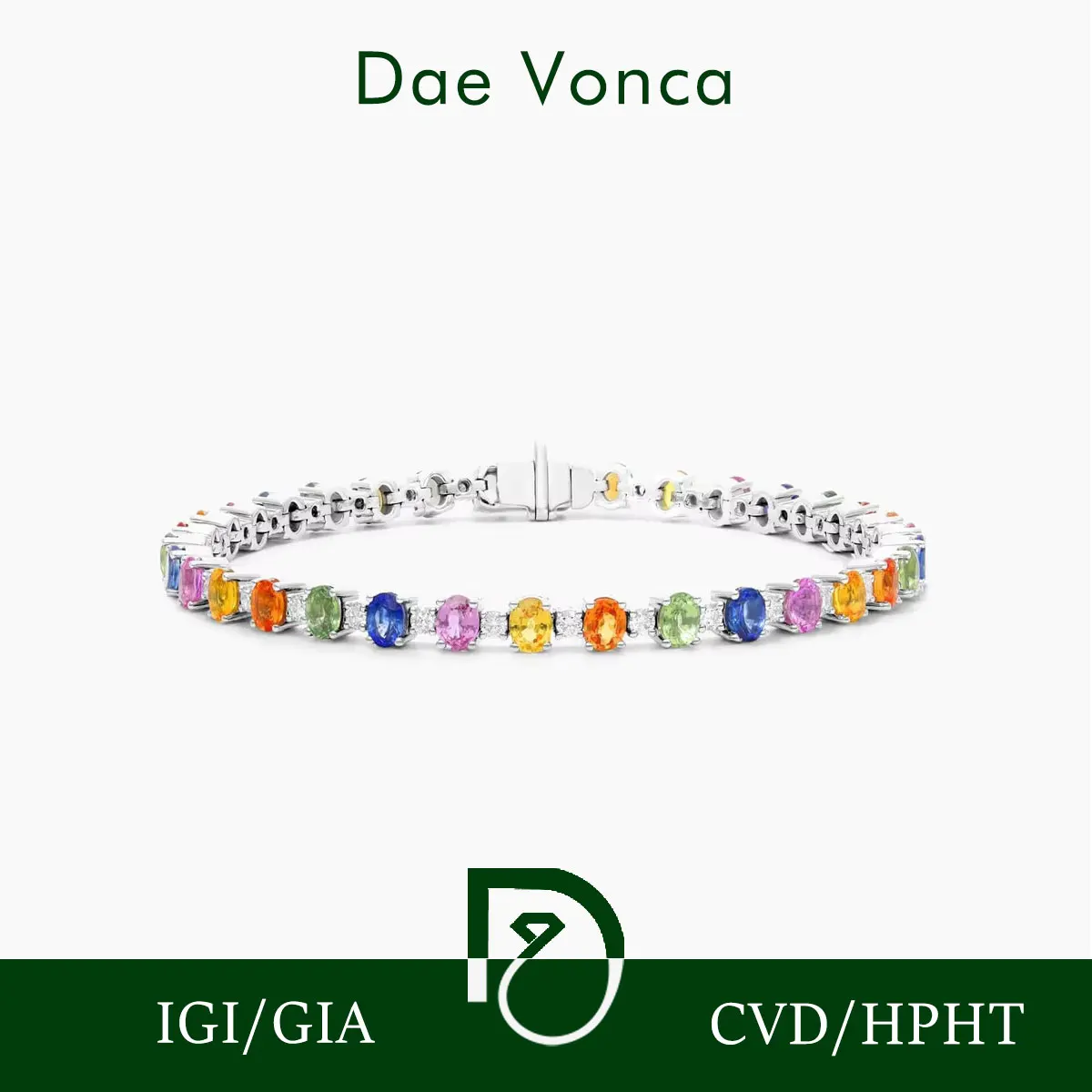 Oval Multi-Color Sapphire And Diamond Tennis Bracelet 14K 18K White Gold Rainbow Lab Grown Sapphire Bracelet For Women