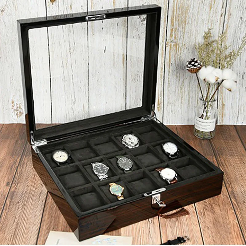 Wood Watch Box Organizer Transparent Skylight Watch Boxes Storage Case Mechanical Wrist Watches Display Collection Accessories