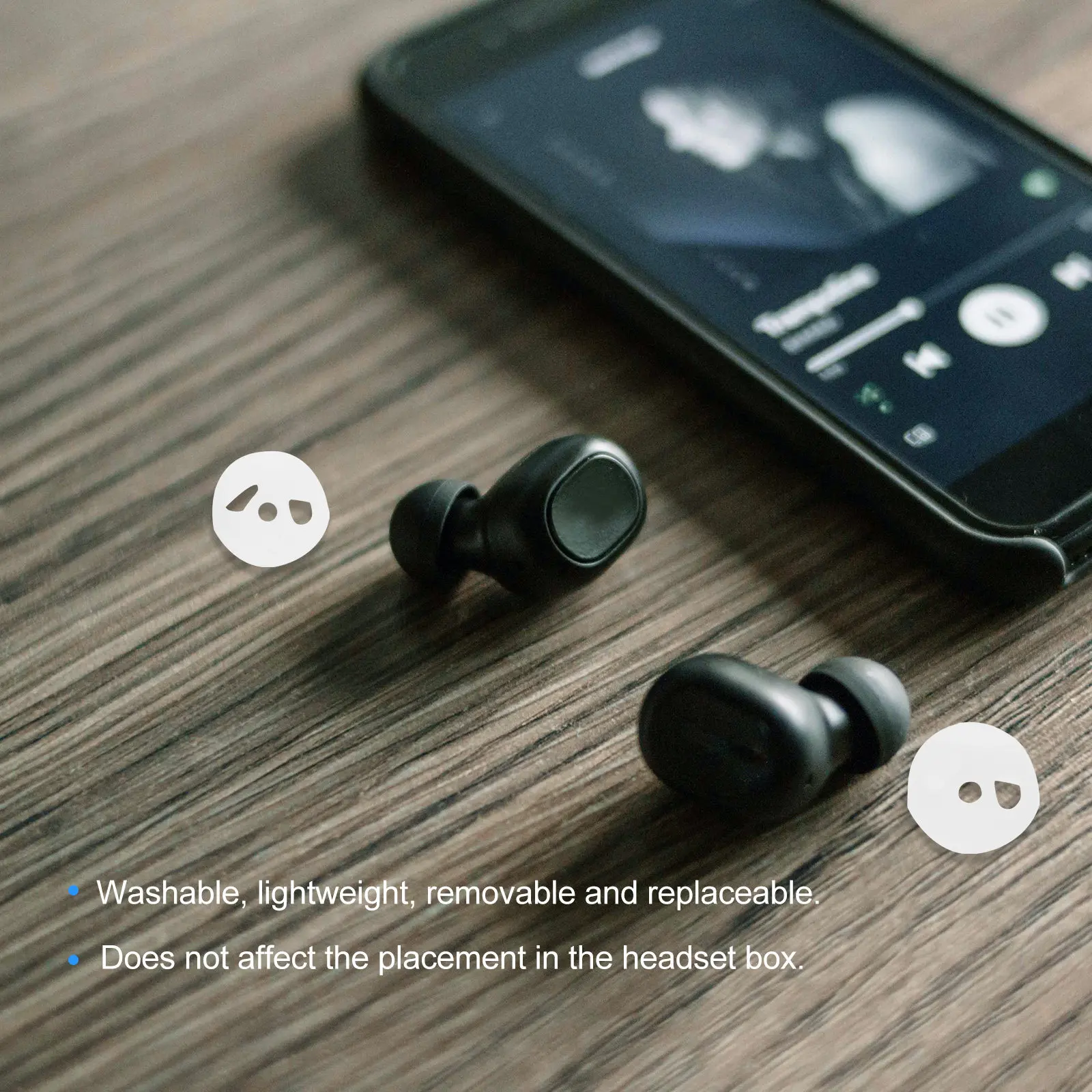 

2Pairs Earphone Caps Wireless Earphone Eartips Soft Silicone Earplugs Non-Slip Headset Accessory for Live