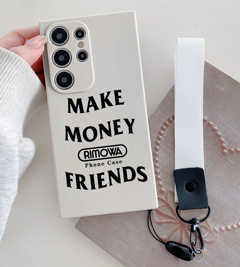 Casing Handphone Silikon Cair Mewah Merk Kustom dengan Tali Lanyard untuk Samsung Galaxy S25 Ultra S24 S23 FE S22 S21 S20 Plus Penutup Belakang