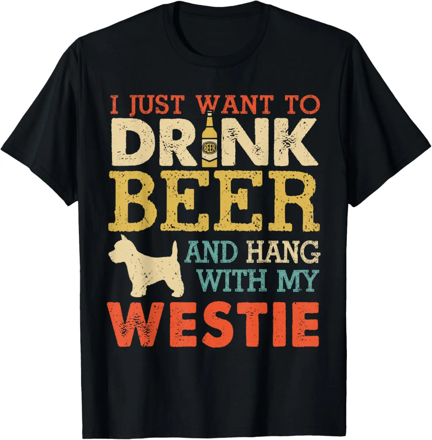 West Highland Terrier Dad Drink Beer Hang With Dog Funny Men T-Shirt