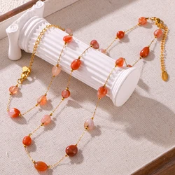 Elegant Nature Stones Stainless Steel Necklace Bracelet Set for Women Collar Chain Charm Female Jewelry