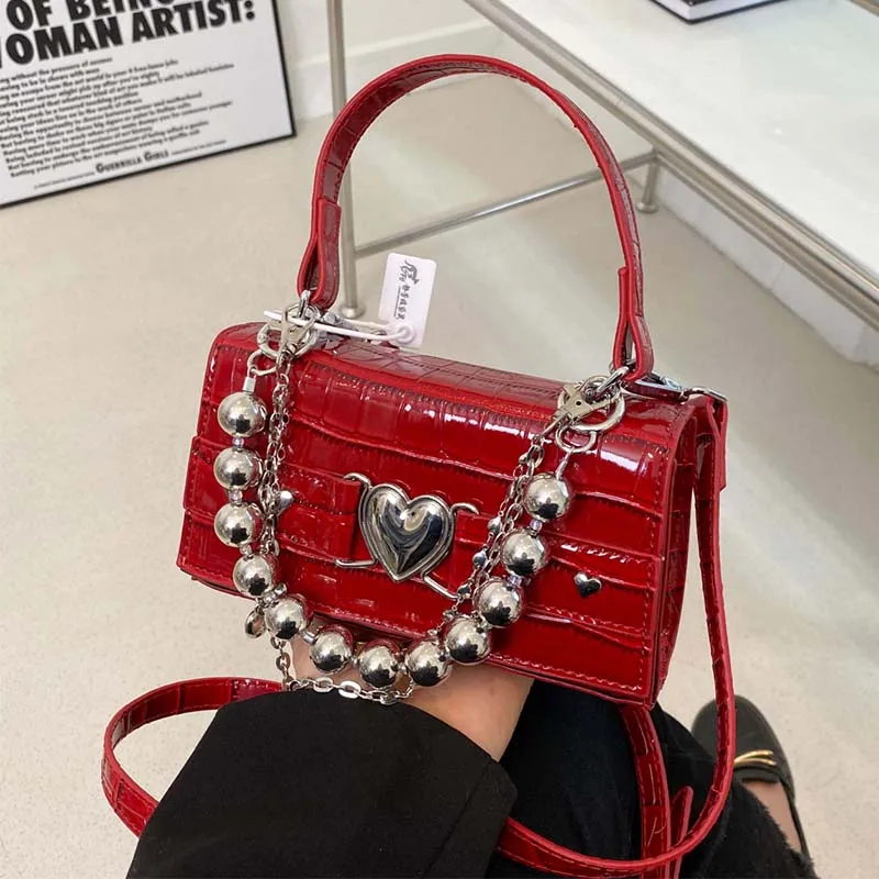 

Red Handbags Famous Brand Women Bags Designer Lady Small Stone Pattern Crossbody Bags pu Leather Flap Messenger Bag Black