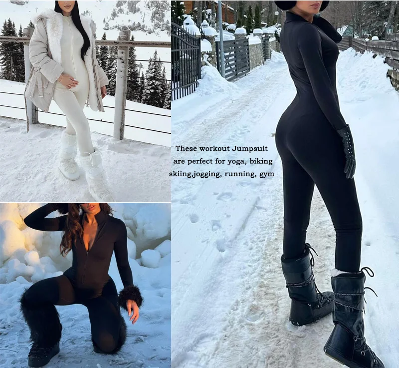 VITALINOVO Damen-Trainingsanzug mit Fleece-Futter, langärmlig, mit Reißverschluss, Yoga-Overall, Winter, warm, Thermo-Einteiler, figurbetonte Hose – Detail 13