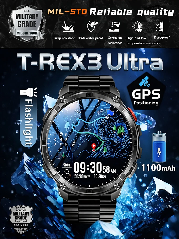 2026 Nieuwe T-Rex3 Ultra 1100 mAh Super Capaciteit Batterij Volwassen Mannen Smart Horloge 1.7 "Groot Scherm Oproep 5ATM Waterdichte Sport Horloges - afbeelding 2