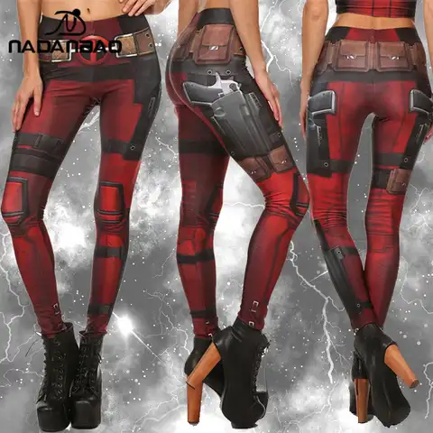 Nadanbao Leggings Holiday Party Cosplay Dam Deadpool Wolverine Print Elastiska Leggings Dam Sexiga Strumpbyxor Med Mellanhög Midja 12 best sales deadpool-byxor - №12
