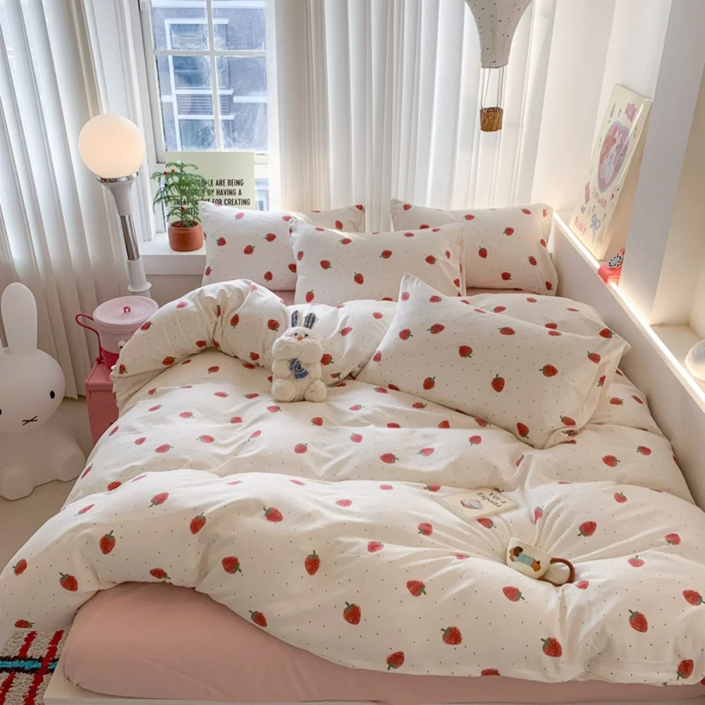 

Knitted Bedding Set Floral Style Bed Linen Set Soft Double Yarn Class A Four-Piece Set Quilt Cover Set Bed Sheets Gift for Home