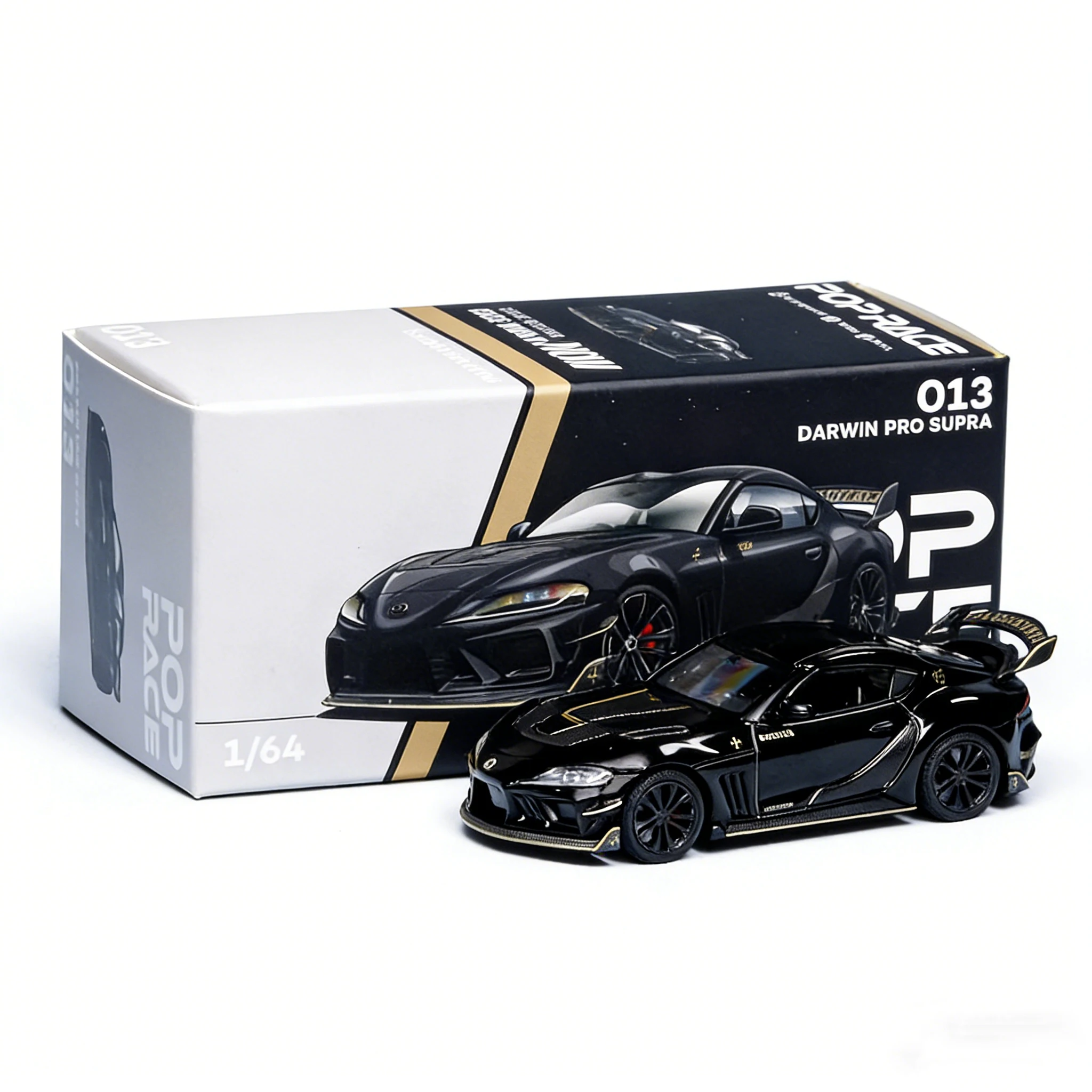 

В наличии POP RACE x Enigmatto 1:64 Toyota GR Supra (A90) DarwinPRO DARWINWIDE PRO Widebody Black Edition, литая модель автомобиля