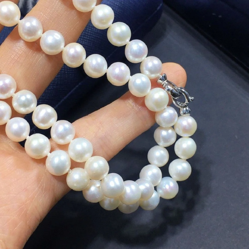 

Классическое ожерелье AAAA6-7 мм, круглое ожерелье из натурального жемчуга, серебро 925s, длинное ожерелье с универсальной пряжкой 120 см/150 см