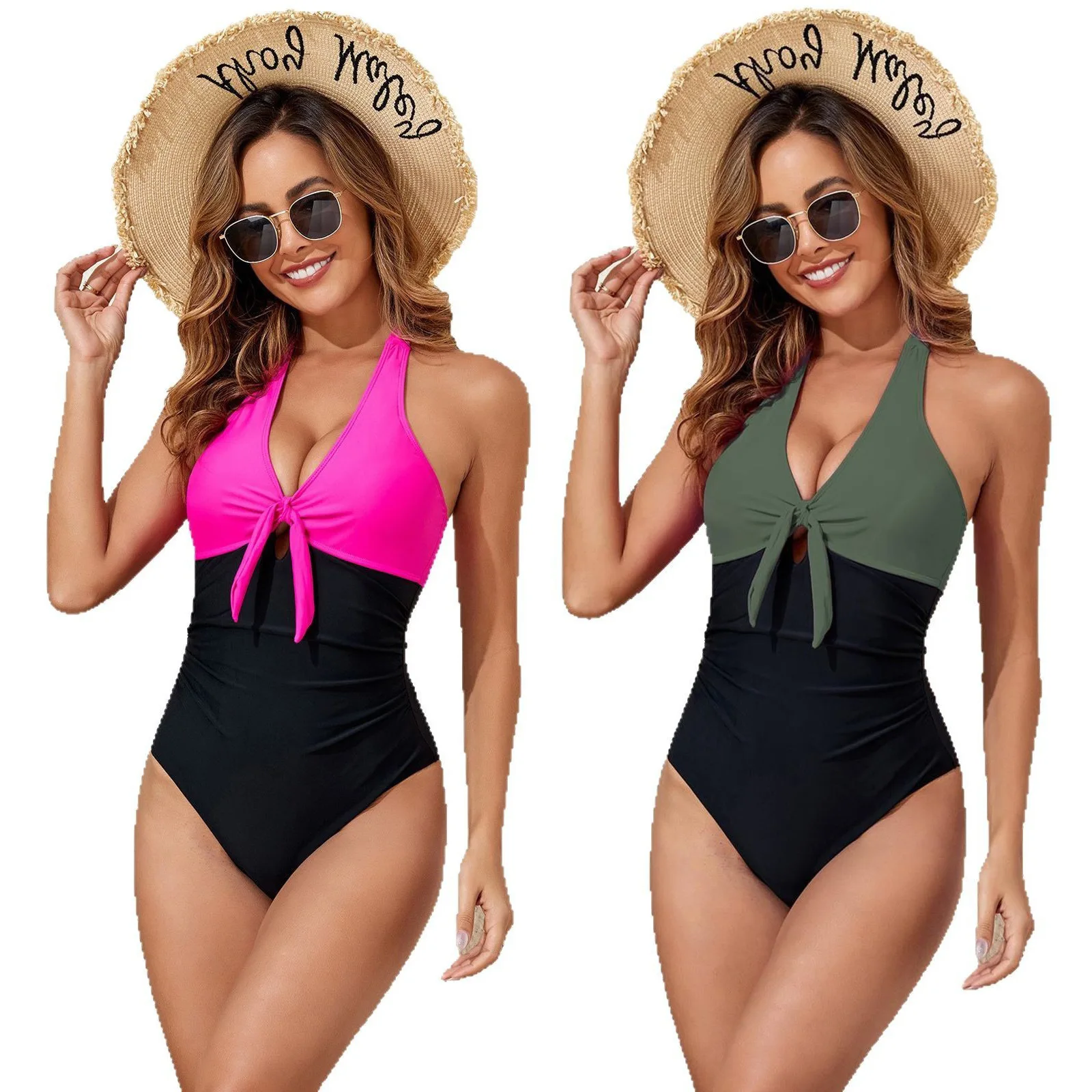 

New Women Sexy Color Block One Piece Swimsuit Backless Bodycon Tight Swimwear Fashion Trendy Summer Beachwear Bathing Suit