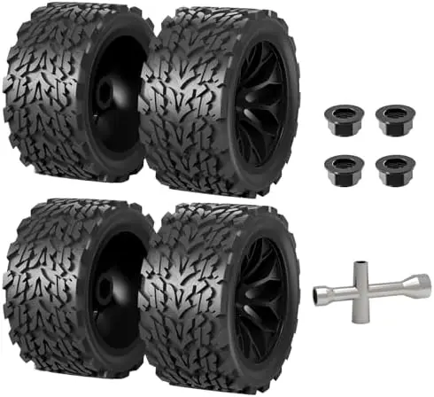 

Hosim 4pcs 12mm Hex RC Truck Wheels & Tires for Traxxas Rustler Stampede 4x4 VXL – 4.66" Rubber Replacement