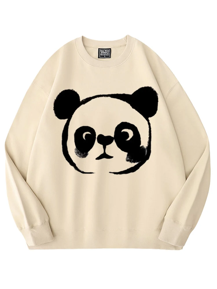 Panda Dark Circles Creative Fun Crew Neck Sweater 2024 Early Autumn Loose Pullover Clothes