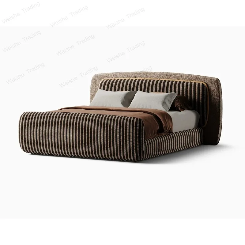 Master bedroom fabric bed, large flat-floor villa bedroom series, simple and light luxury 1.8 meters double bed