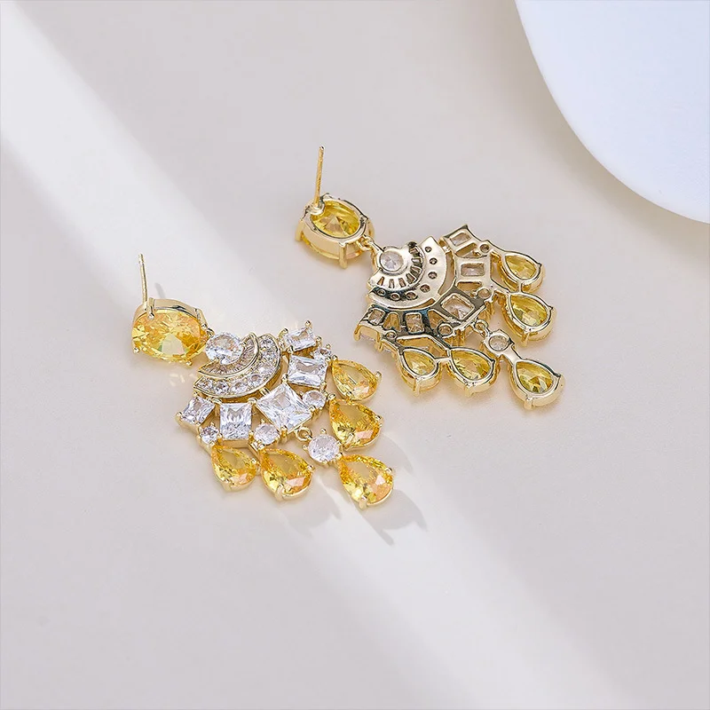 New luxury colorful treasure water drop zircon earrings s925 silver needle high-end tassel light luxury evening earrings