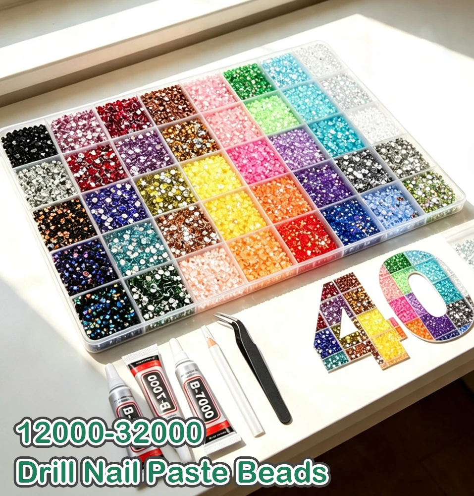 40 Grid 3mm Mixed Color Jelly/Resin Drill Rhinestone Set DIY Clothing Nail Drill Phone Drill Glasses Drill Hat Drill Nails Decor