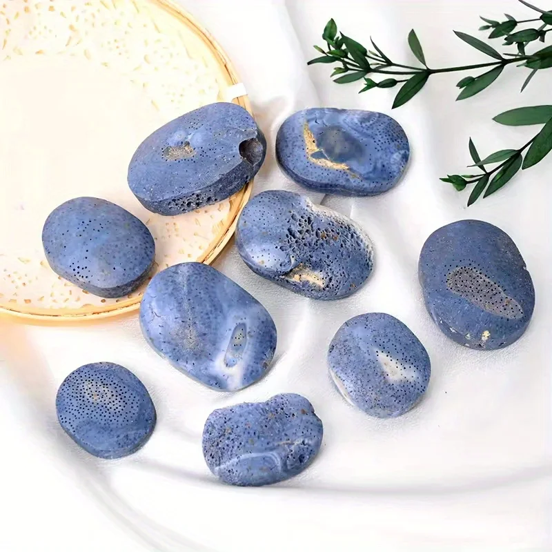 1PC Spiritual Crystal Crafts Natural Blue Coral Palm Stone for Home Decor，gift for festival