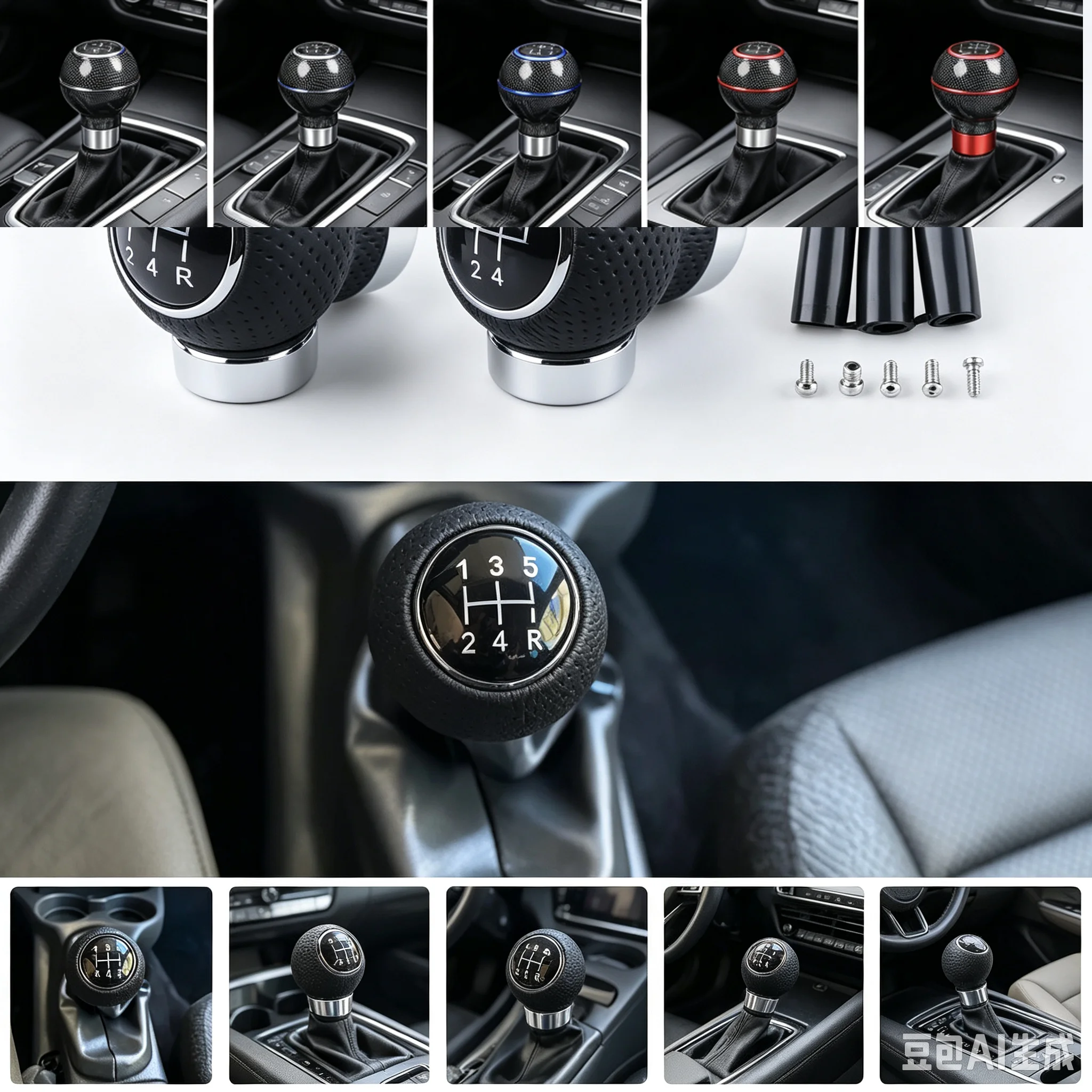 Universal 5 Speed Manual Leather Red Stitch Gear Shift Knob Car Gear Stick Shift Knob Lever Manual Transmission M8 M10 M11 M12