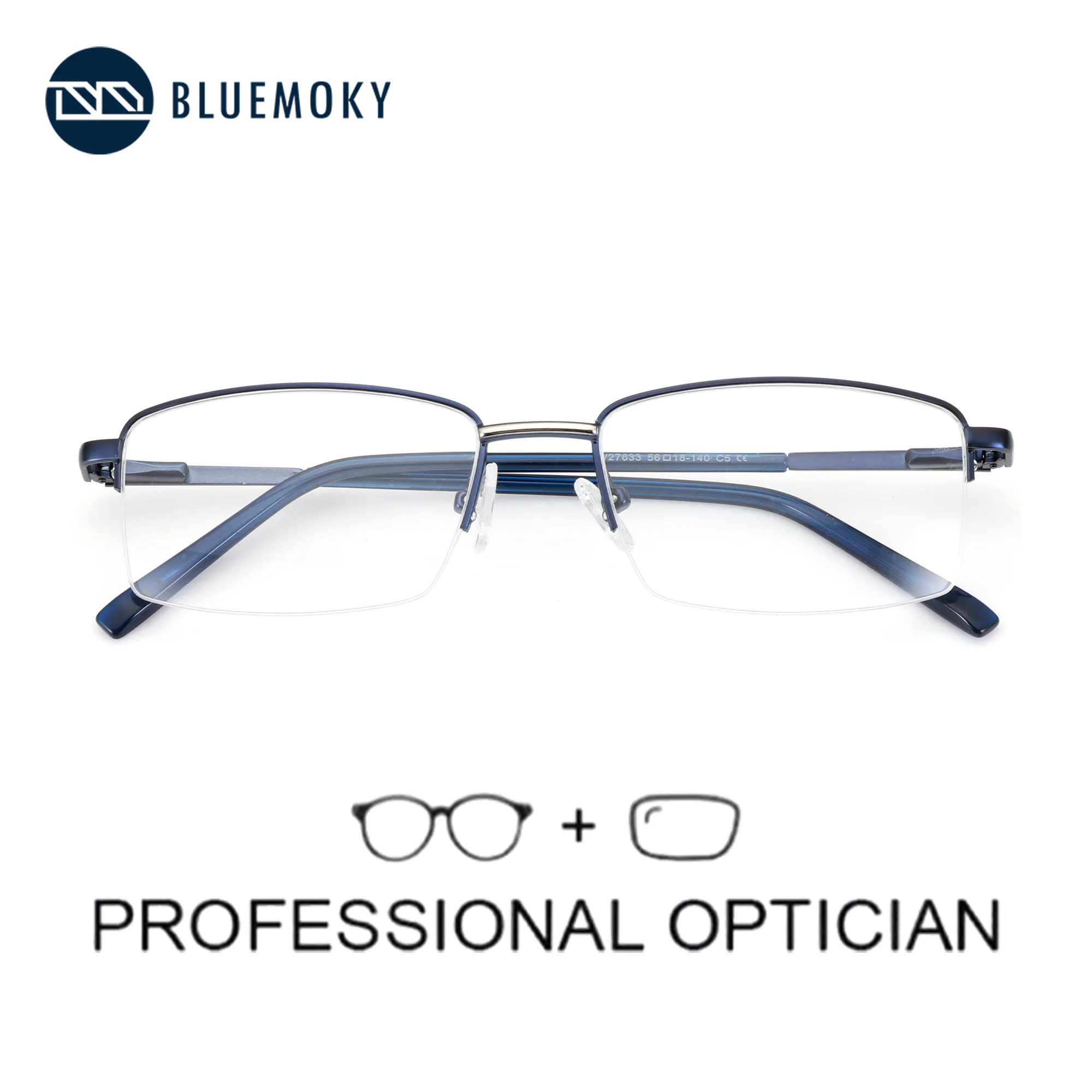 

BLUEMOKY M Size Half Rim Fashion Metal Prescription Glasses For Men Square Anti Blue Light Photochromic Optical Eyewear